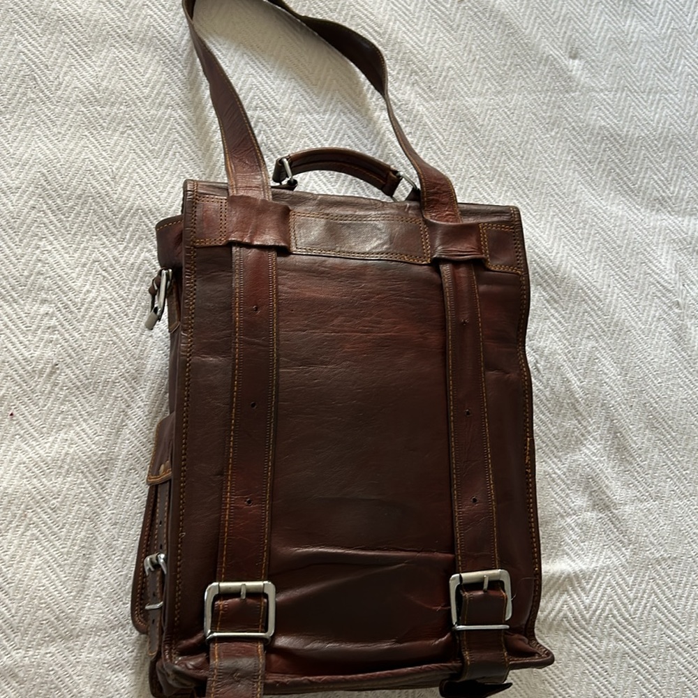 Unisex Brown Handmade Leather Backpack Satchel Convertable School Bag Purse - Picture 2 of 8